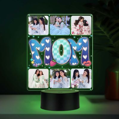 Personalized Mom Collage Photo Frame LED Lamp with Multicolored Light & USB Powered